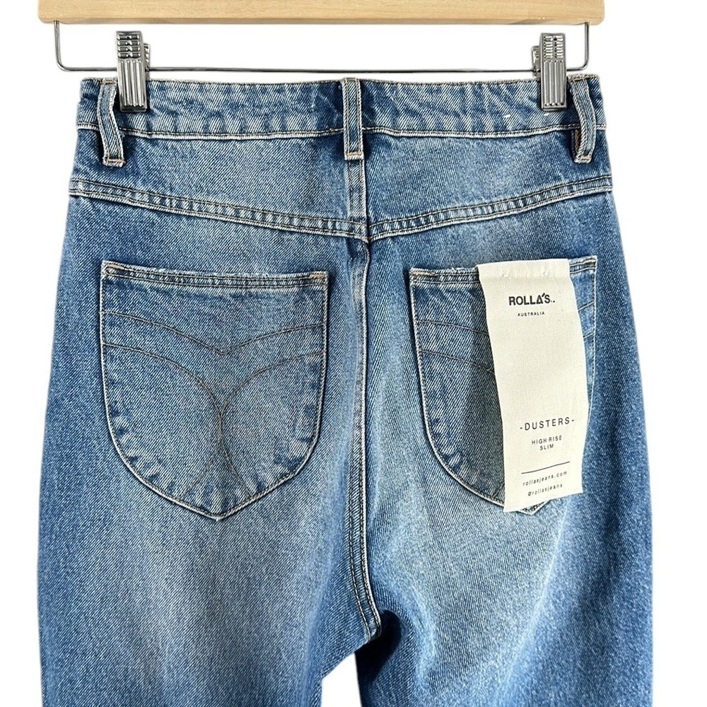 Rolla’s Dusters Jeans highrise slim rigid distressed knee medium wash sz 26 - Picture 14 of 14